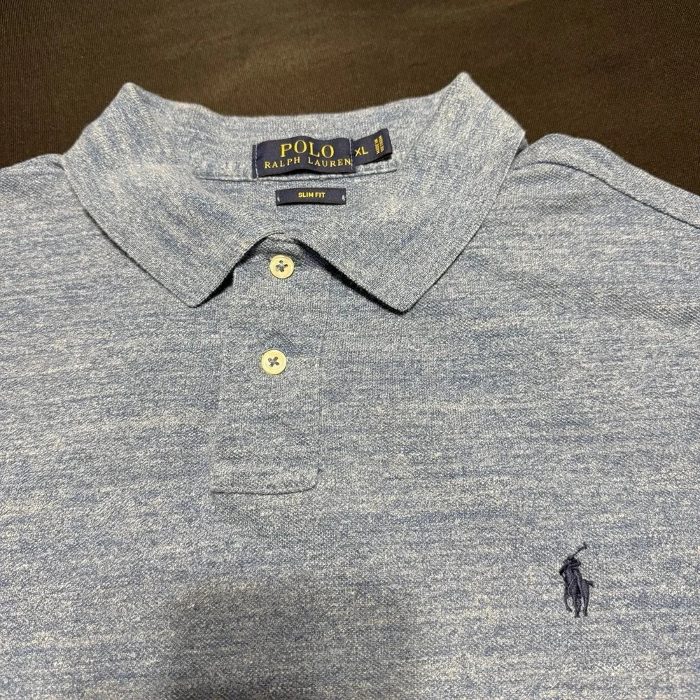 Polo Ralph Lauren Blue Long Sleeve Cotton Polo Shirt Men's SZ XL Navy Slim Fit